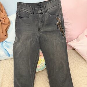 Express Charcoal Embroidered Women's Jeans